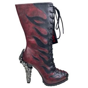 NWB Hades Women's Pyra Burgandy Steampunk Goth Biker Boots Size US 6